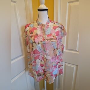 ROPER COLORFUL FLORAL BUTTONED BLOUSE, SIZE 1X